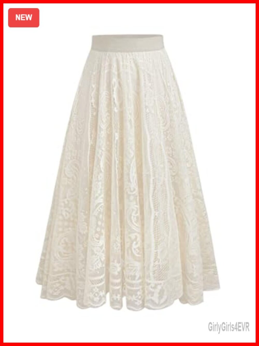 Plus Size Lace Maxi A-Line Skirt Elastic High Waist Flared Hem